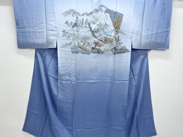 JAPANESE KIMONO / ANTIQUE MENS JUBAN / SILK / 53 STATIONS OF THE TOKAIDO